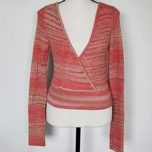 American Eagle Outfitters Wrap Crop top Sweater V Neck Striped Pinks Small